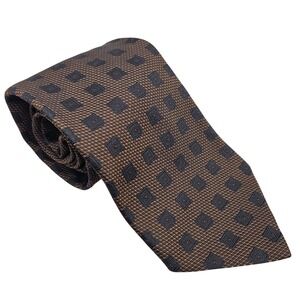 Today's Man Silk Necktie Bronze Black Geometric Square Pattern Made in Italy NWT